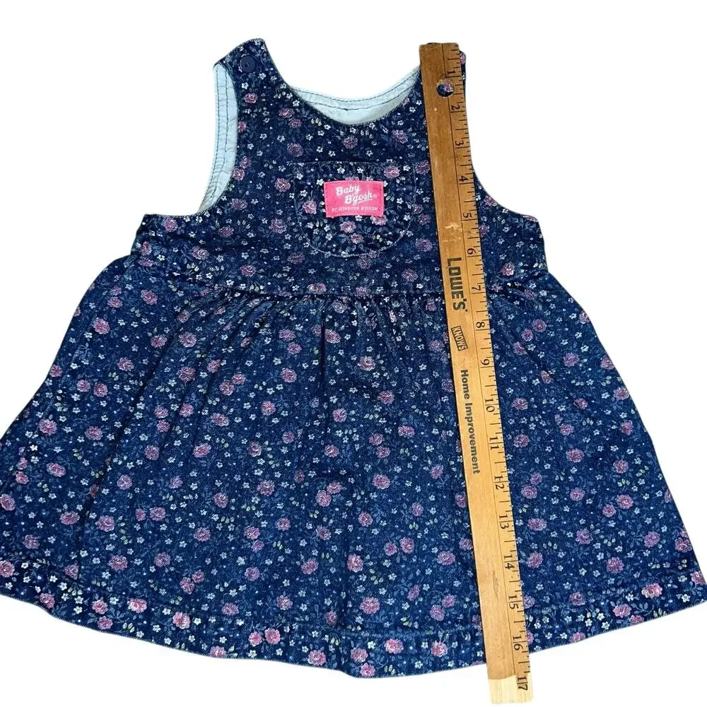 Vintage 90s Baby OshKosh B'gosh denim pink floral jumper dress girls 24 months